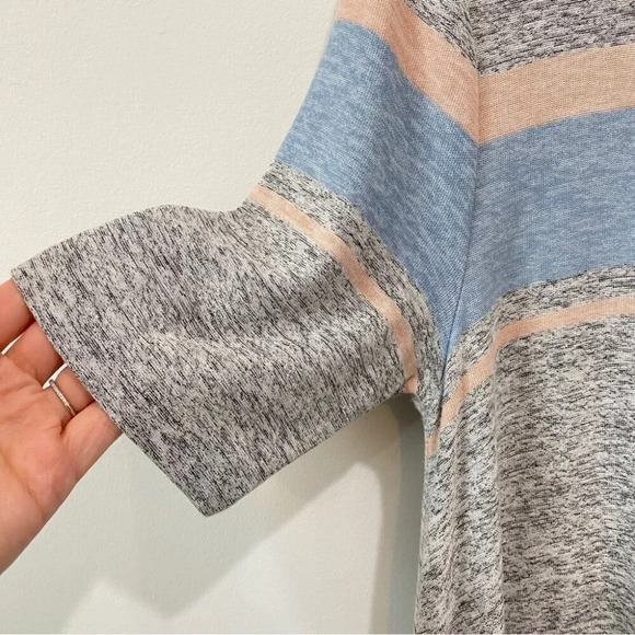 Lou & Grey M Jersey Knit Striped Fit and Flare Dress Grey and Pink Midi Dress - Picture 5 of 17